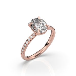 טבעת אירוסין אובל קלאסית 2 קראט עם 16 אבנים צדדיות