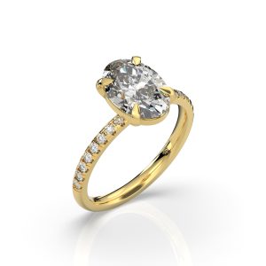 טבעת אירוסין אובל קלאסית 3 קראט עם 16 אבנים צדדיות