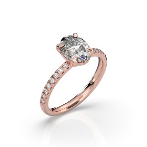 טבעת אירוסין אובל קלאסית 1.5 קראט עם 16 אבנים צדדיות