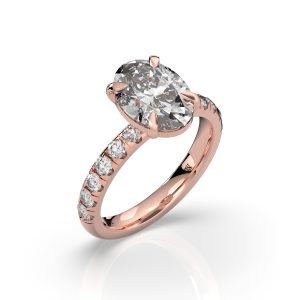 טבעת אירוסין אובל קלאסית 3 קראט עם 12 אבנים צדדיות